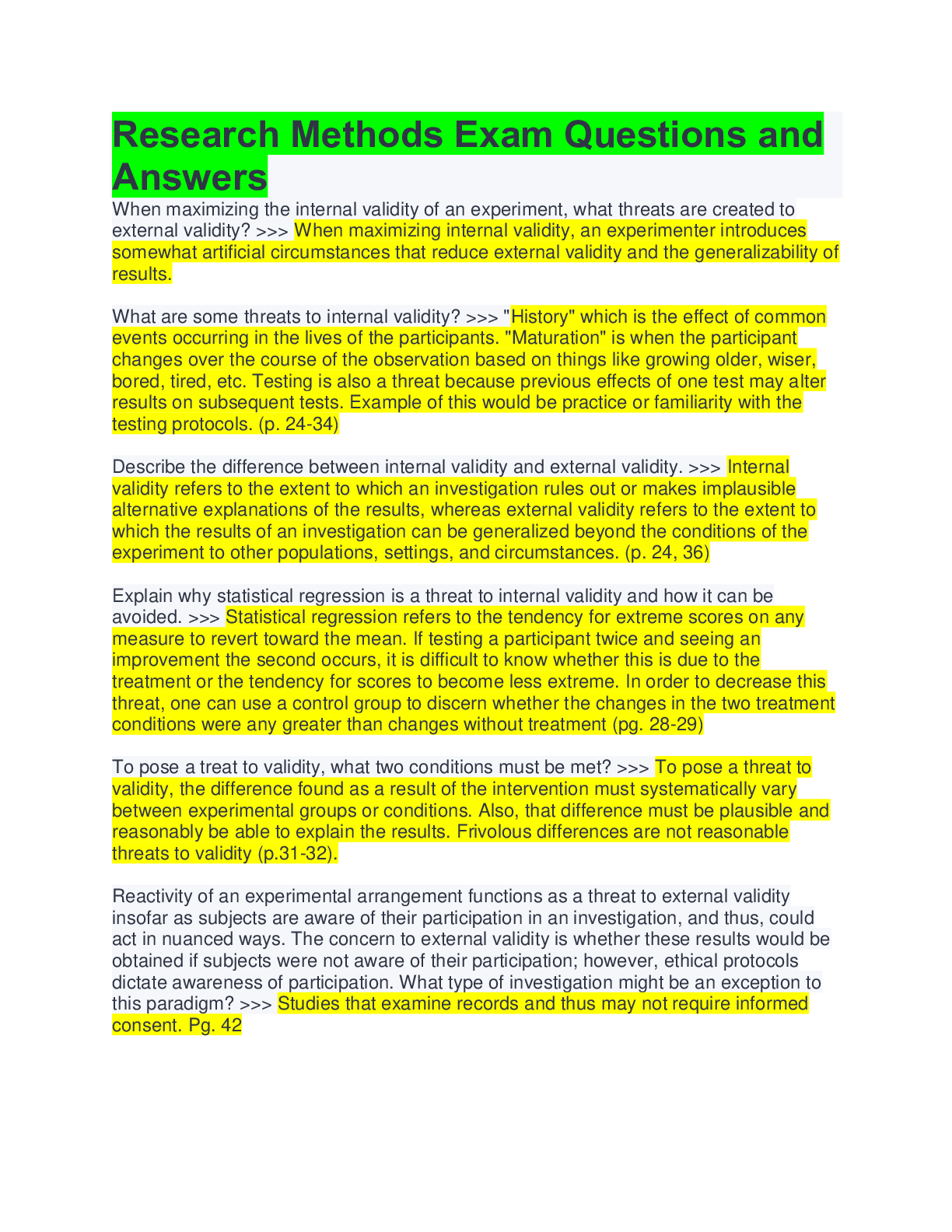 Research Methods Exam Questions and Answers Browsegrades